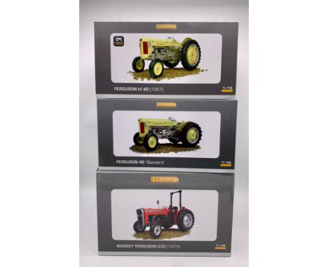 Three Massey Ferguson die cast tractor modelsFerguson 40 "Standard", 1:16 scale.Ferguson Hi 40 (1957), 1:16 scale. Limited Ed