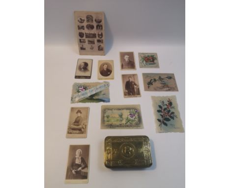 Collection of vintage portraits with four first world war plastic hand painted Christmas greeting postcards, stamped Carte Po