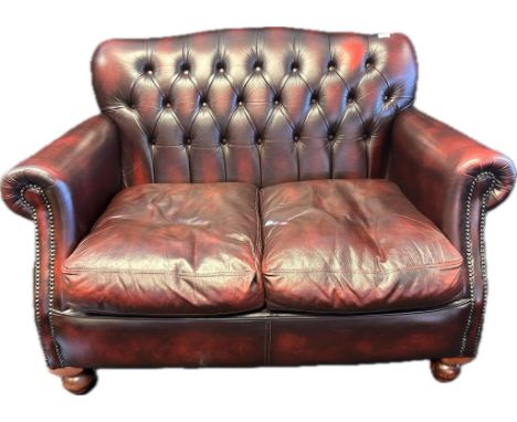 Two seat red chesterfield button back Thomas Lloyd high back settee