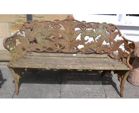 Coalbrookdale style foliate cast garden bench with wooden slatted seat 