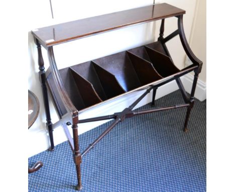 A large book trough, divided in sections, the turned supports with X-frame stretcher 