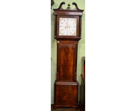 Mahogany eight-day longcase clock, square painted dial inscribed Stephen Simpson, Gretna Bridge, movement with attached false