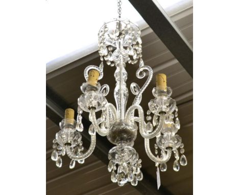 Five light lustre drop glass chandelier and additional lustre drops