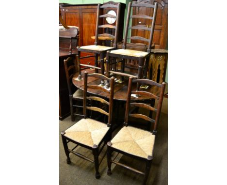Set of six rush-seated ladder back country chairs  