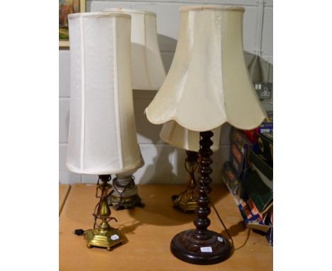 ~ Frosted and cut glass table lamp, and three other lamps (4)