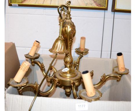 ~ A five-branch gilt metal light fitting 