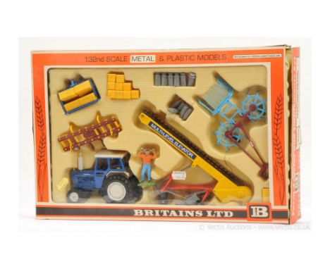 Britains 9590 Farm Tractor &amp; Implements Gift Set includes Ford 6600 Tractor - blue, white with figure driver; Multi-Level