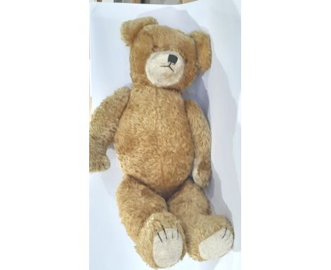 Minibrix 1960's Vintage British Teddy bear, golden mohair with amber and black plastic eyes, tilt growl with bit discolouring