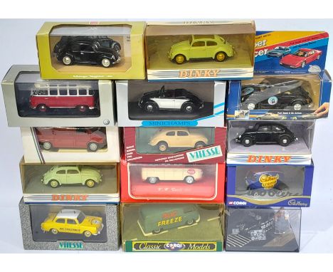 A boxed Volkswagen &amp; Porsche group to include manufacturers such as Minichamps, Matchbox, Tomica, Rio, Corgi, Majorette, 