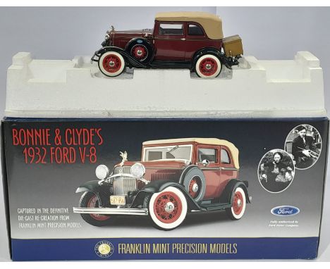 Franklin Mint 1/24th scale B11Z151 Bonnie &amp; Clyde's 1932 Ford V8 - maroon with tan interior, red spoked wheels with white