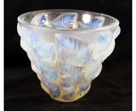 A Rene Lalique frosted and opalescent glass vaseOf tapering form, 'Moissac', signed R Lalique to base, height 13cm, diameter 