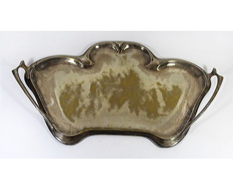 An Art Nouveau Regent silver-plated twin handled trayOf shaped curved form, length 63cmCONDITION REPORTHeavily worn, light sc