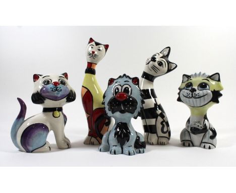 Five Lorna Bailey ceramic models of catsVarious shapes and colours, each signed to base, height of largest example 20cmCONDIT