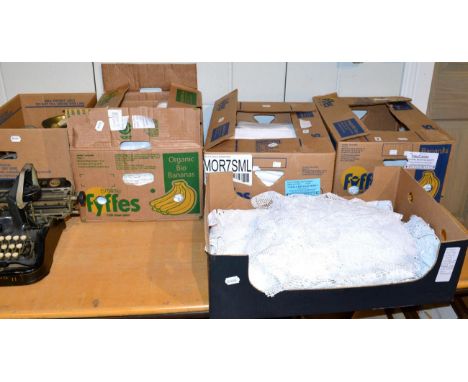 A quantity of textiles and linen including a quantity of handmade lace items (four boxes)