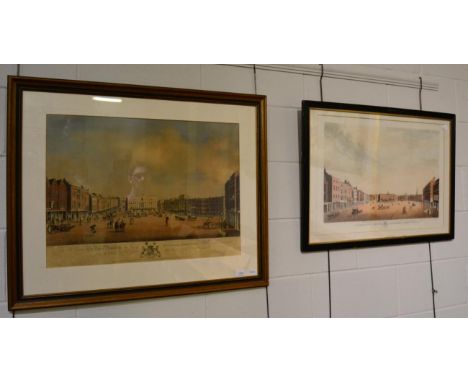 Two large framed and glazed 19th century prints of Nottingham: A Perspective View of Nottingham Market Place, Cartwright afte