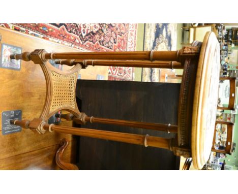 A French marble top occasional table with cane work shelf stretcher 