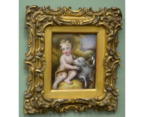 Miniature portrait of a child with a lamb 