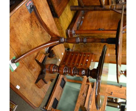 An oval tilt top table and a rectangular tilt top table on a tripod base (repairs)