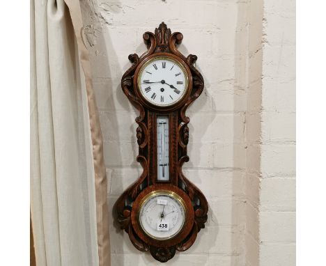 VICTORIAN OAK &amp; CLOCK BAROMETER