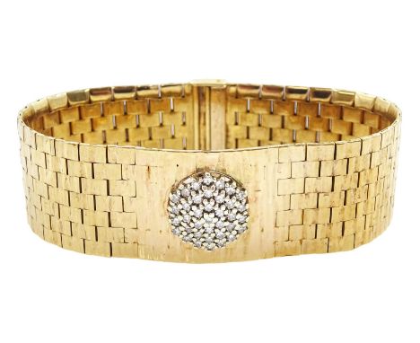 9ct gold diamond bracelet, cluster of single cut diamonds, inset to a textured bracelet, hallmarked, total diamond weight app