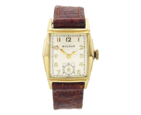 Bulova gentleman's gold-plated and stainless steel manual wind wristwatch,  silvered dial with subsidiary seconds dial, on br