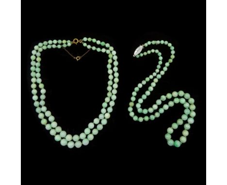 Double strand graduated jade bead necklace and a single strand graduated jade bead necklaceCondition Report:Double strand nec