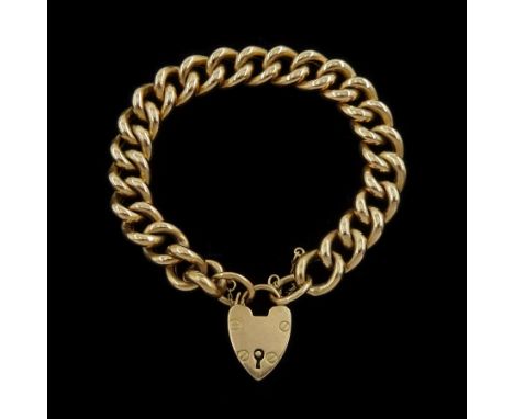 Early 20th century 9ct gold curb link chain bracelet, with heart locket clasp, each link stamped 9cCondition Report:Approx 20