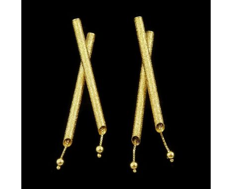 Pair of 9ct gold textured cross bar stud earrings, hallmarkedCondition Report:Approx 3.35gm, length 44mm