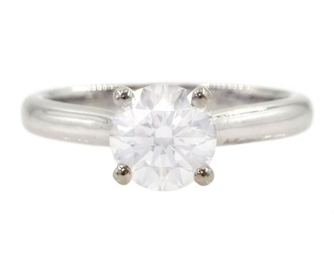 18ct white gold single stone round brilliant cut diamond ring, with diamond set gallery, hallmarked, diamond approx 1.10 cara