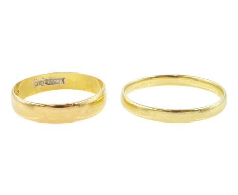 22ct gold wedding band, Chester 1960 and an 18ct gold wedding bandCondition Report:22ct approx 4.15gm, size U-V, 18ct approx 