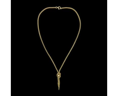 9ct gold wheat chain link necklace, to a knotted terminal, Birmingham 1980  Condition Report:Approx 10.1gm, length = 42.5cm, 