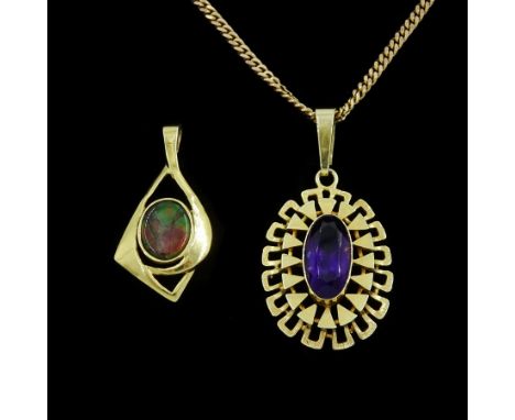 9ct gold oval cut amethyst pendant necklace, hallmarked and an 18ct gold ammolite pendantCondition Report:18ct gold approx 3g