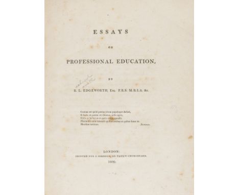 Education.- Edgeworth (Richard Lovell) Essays on Professional Education, first edition, occasional spotting, contemporary ink