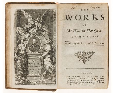 NO RESERVE Shakespeare (William) The Works...in Ten Volumes. Publish'd by Mr.Pope and Dr.Sewell, 10 vol., engraved frontispie