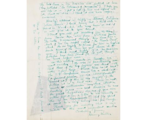 Aldous Huxley &amp; Anaïs Nin.- Miller (Henry, writer and artist, 1891-1980) Autograph Letter signed to Stefan Schimanski, ed