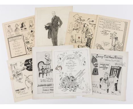 Savage Club.-  [Menus and related ephemera], 15 pieces, collection of menus from club dinners, one or two with original penci
