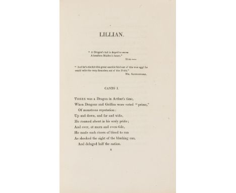 NO RESERVE Poetry.- Praed (Winthrop Mackworth) Lillian: a fairy tale, advertisement f. after title explaining how the work ca