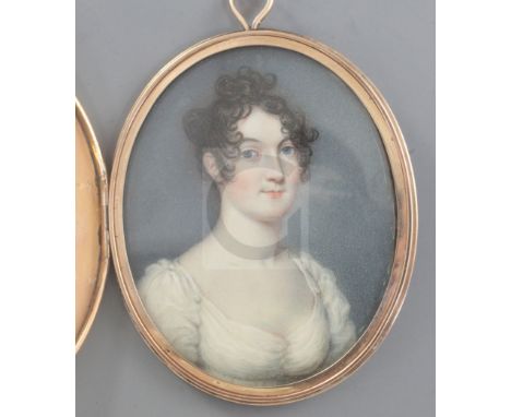 Early 19th century English Schooloil on ivoryMiniature portrait of a young lady2.5 x 2in. gold locket frame.