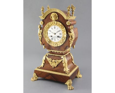 A second quarter of the 19th century French rosewood and ormolu mantel clock, Crucifix, Paris an Bd Sebastopol, the tête de p