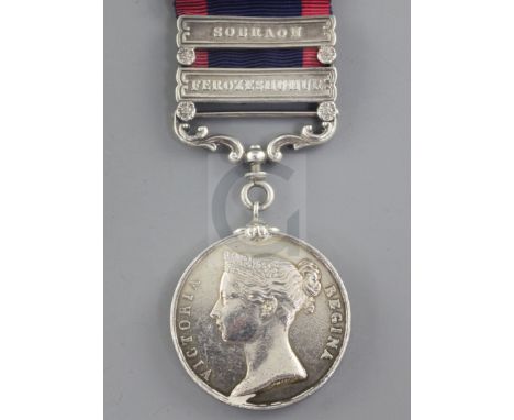 A Sutlej Medal, named to Lieut. & Adjt. H. A. Welman, 80th Regiment, Ferozeshuhur and Sobraon claspsNote: 'Major-General H. A