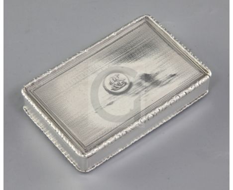 A William IV engine turned silver snuff box, by Edward Edwards II, hallmarked London 1835, of rectangular form with cast and 