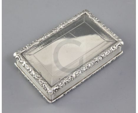 An early Victorian engine turned silver snuff box, by William Simpson, hallmarked Birmingham 1840, of rectangular form with r