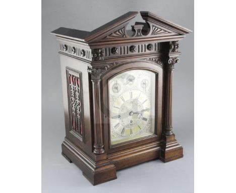 A late 19th century quarter chiming bracket clock, the architectural case with 7 inch silvered Roman dial with subsidiary sec
