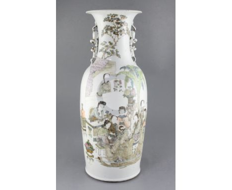 A large Chinese famille rose vase, Republic Period, painted with ladies playing musical instruments with an inscription to th