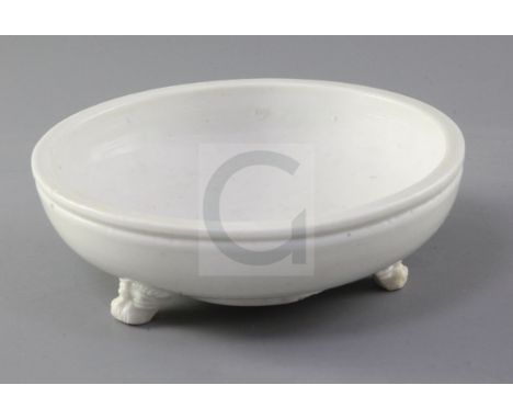 A Chinese Dehua blanc-de-chine tripod censer, 16th / 17th century, of squat circular form on three zoomorphic feet, unglazed 