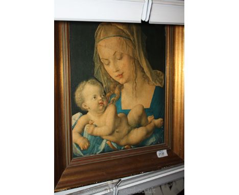 A Print on panel of Madonna and Child, with a gilt frame