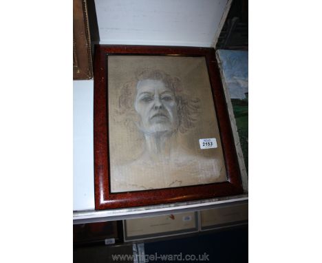 A Bust length female Portrait, thought to be Vivienne Westwood in the 1980's, crayon and pencil signed indistinctly