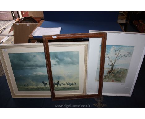 A Zebra Print by David Sheppard, a Watercolour of a tree and an oak picture frame