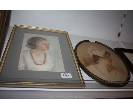 A Georgian Oval Watercolour Portrait of a Woman, pencil inscribed Gladys Steele and an Edwardian Watercolour Portrait signed