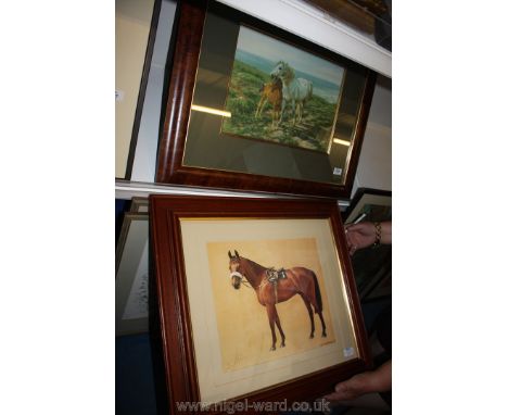 A framed H.W.B. Davis Print entitled Mother and Son along with a signed Neil Cawthorne Print of Red Rum